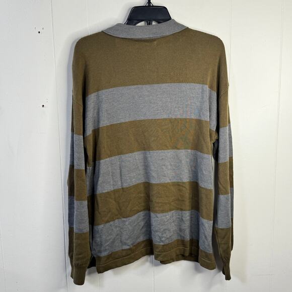 And Now This Mens Sweater Size Small Gray Green Striped Pullover Knit Collared - Picture 6 of 10
